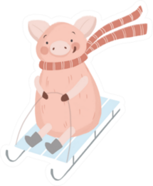 Christmas Pig On A Sled Sticker