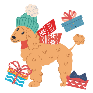 Christmas Present Poodle Sticker