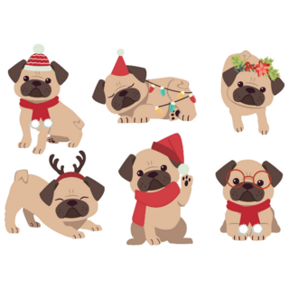 Christmas Pugs Sticker Sheet 