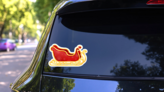 Christmas Santa Claus Sleigh Sticker on a Rear Car Window (New) example