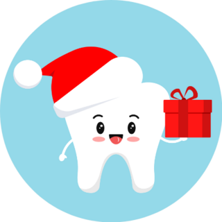 Christmas Tooth With Gift In Red Santa Claus Hat Sticker