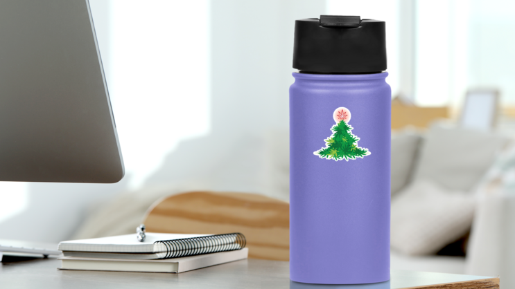 Christmas Tree With Cannabis Leaf Topper Sticker on a Water Bottle (New) example