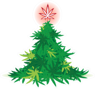 Christmas Tree With Cannabis Leaf Topper Sticker