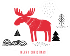 Christmas, Winter Illustration With Moose Sticker