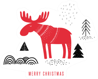 Christmas, Winter Illustration With Moose Sticker