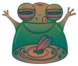 Chubby Green Toad Eats A Fly Sticker