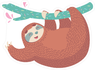 Chubby Sloth Waving From A Tree Branch Sticker