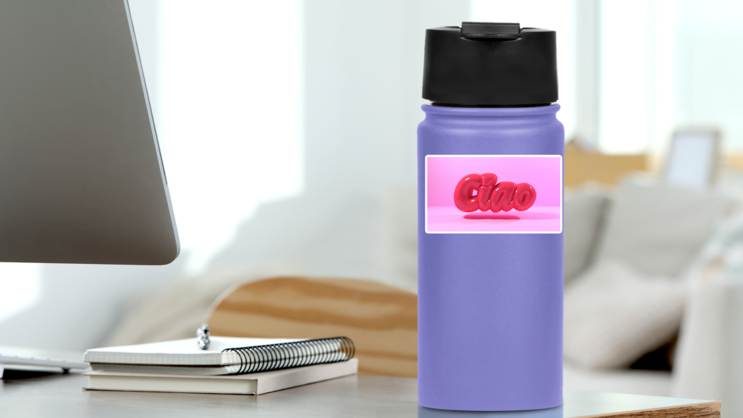 Ciao Balloon Sticker on a Water Bottle (New) example