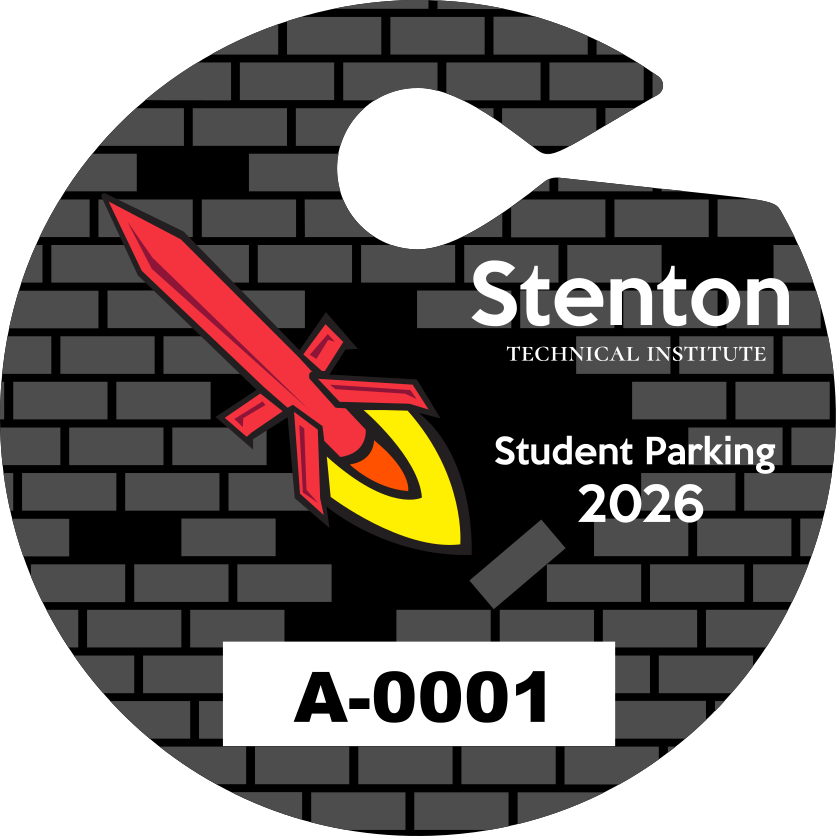 Circle Hang Tag Parking Permit for Schools featuring Brick Wall