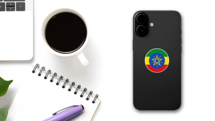 Circle Flag Sticker on a Phone (New) example