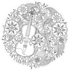 Circle Floral Violin Sticker