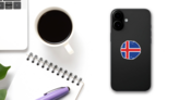 Circle Iceland Flag Sticker on a Phone (New) example
