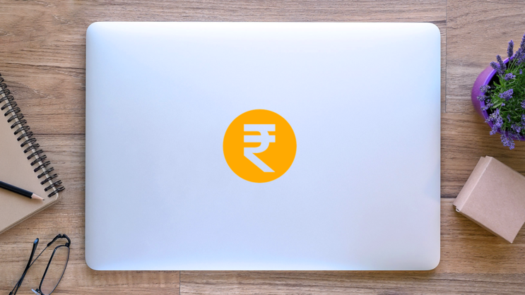 Circle Indian Rupee Sticker on a Laptop (New) example