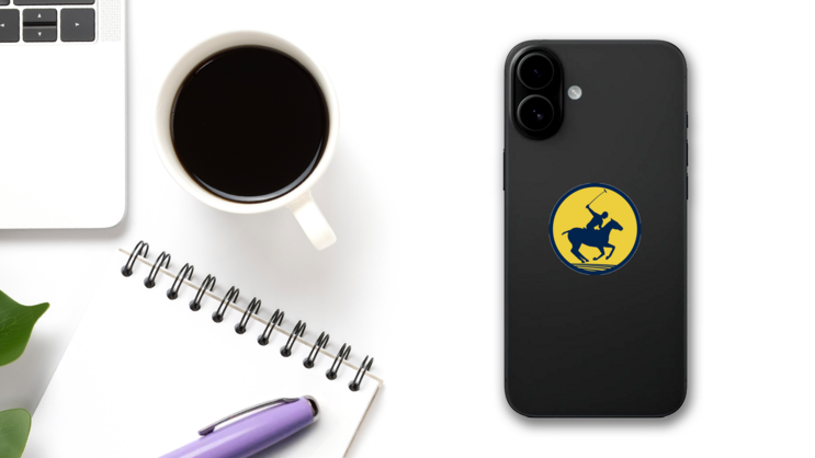 Circle Polo Player Riding Horse Sticker on a Phone (New) example
