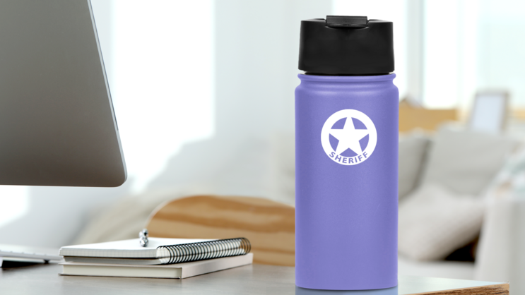 Circle Sheriff Badge Sticker on a Water Bottle (New) example