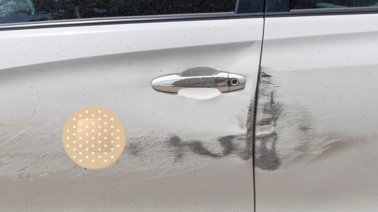 Circlular Band Aid Bandage Sticker on a Scratched Car example