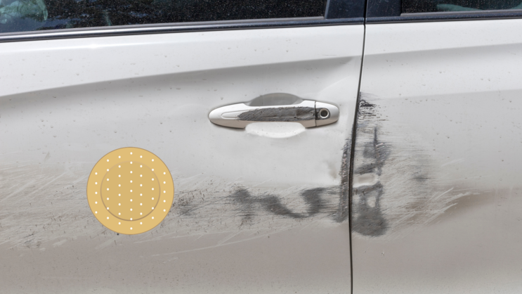 Circular Band Aid Bandage Sticker on a Scratched Car example