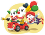 Circus Clowns Driving A Car With Balloons Sticker