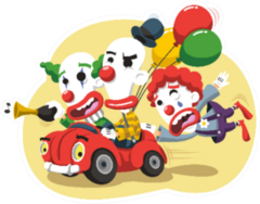 Circus Clowns Driving A Car With Balloons Sticker