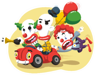 Circus Clowns Driving A Car With Balloons Sticker
