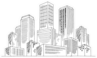 City Graphic Black White Cityscape Skyline Sketch Sticker