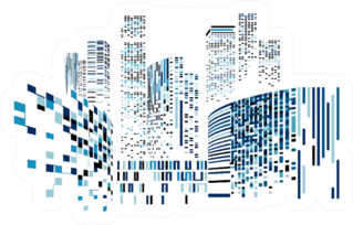 City Scene On Night Time, Blue Urban Abstract Cityscape Sticker