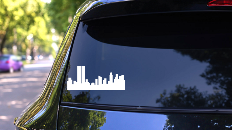 City Skyline With Twin Towers Sticker on a Rear Car Window (New) example