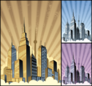 Cityscape Vertical: Cartoon City Skyline In 3 Color Variations Sticker