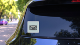 Classic 80s Boombox On Blue Sticker on a Rear Car Window (New) example