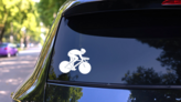Classic Bicycle Bicyclist Sticker on a Rear Car Window (New) example