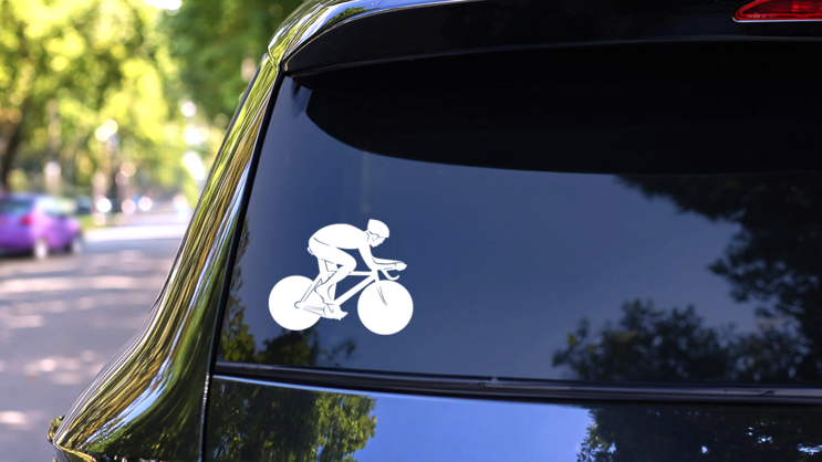 Classic Bicycle Bicyclist Sticker on a Rear Car Window (New) example