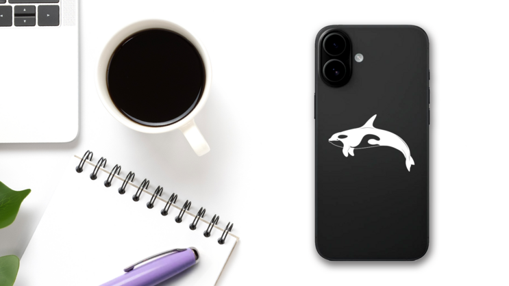 Classic Killer Whale Sticker on a Phone (New) example