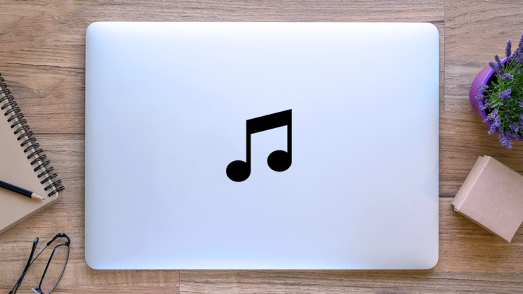Classic Music Note Sticker on a Laptop (New) example