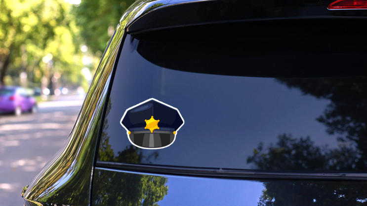 Classic Police Cap Sticker on a Rear Car Window (New) example