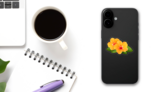 Classic Yellow Hibiscus Flowers Sticker on a Phone (New) example