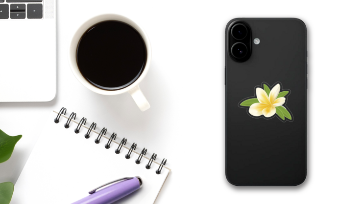 Classic Yellow Plumeria Flower Sticker on a Phone (New) example