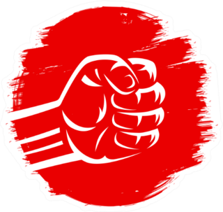 Clenched Fist Illustration On Red Brush Stroke Sticker