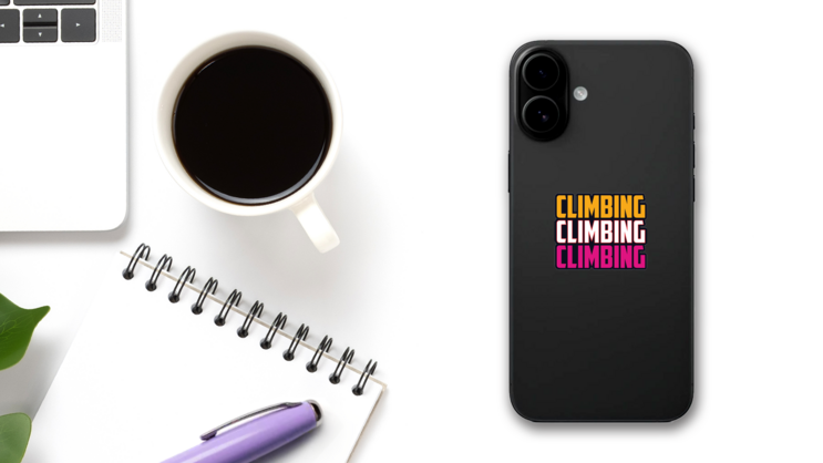Climbing Lettering Sticker on a Phone (New) example