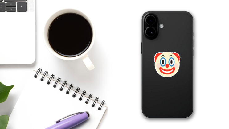 Clown Emoji Face Sticker on a Phone (New) example