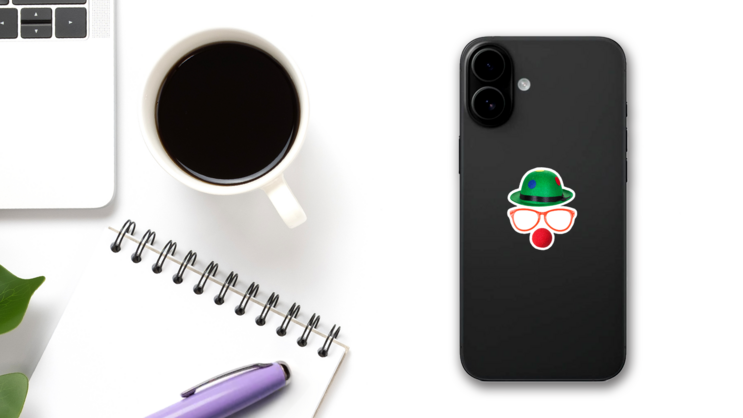 Clown Hat With Glasses And Red NoseSticker on a Phone (New) example
