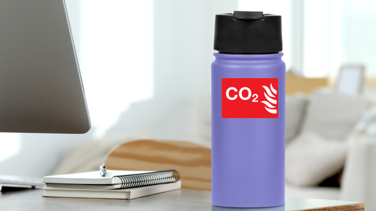 Co2 Sign Sticker on a Water Bottle (New) example