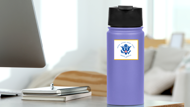 Coast Guard Flag Sticker on a Water Bottle (New) example