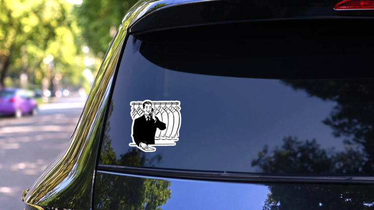 Coat Check Or Dry Cleaning Illustration Sticker on a Rear Car Window (New) example