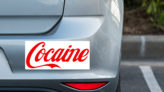 Cocaine Bumper Sticker on a Grey Car Bumper example