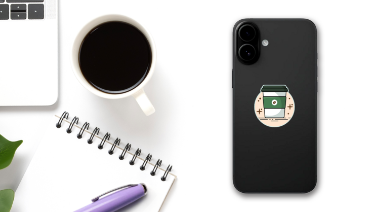 Coffee Cup Icon Sticker on a Phone (New) example
