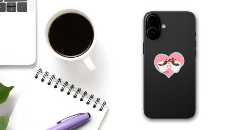 Coffee Cups In Heart Sticker on a Phone (New) example