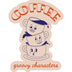 Coffee Groovy Characters Sticker