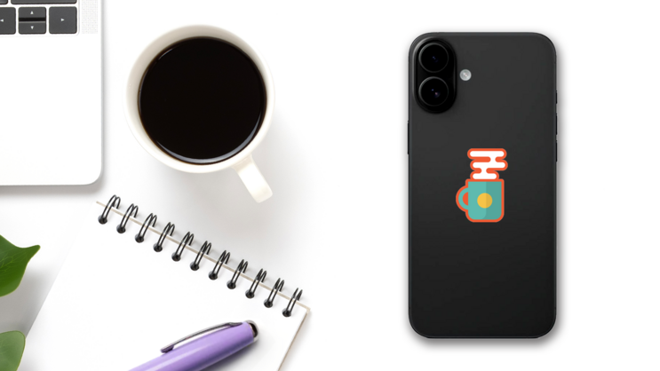 Coffee Mug with Steam Sticker on a Phone (New) example
