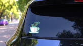 Coffee Text in Mug Sticker on a Rear Car Window (New) example