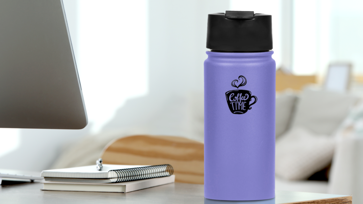 Coffee Time Mug Sticker on a Water Bottle (New) example